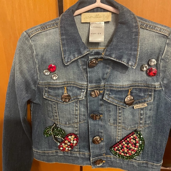 Pamilla L Girl Cropped Embellished Denim Jacket - Picture 2 of 5